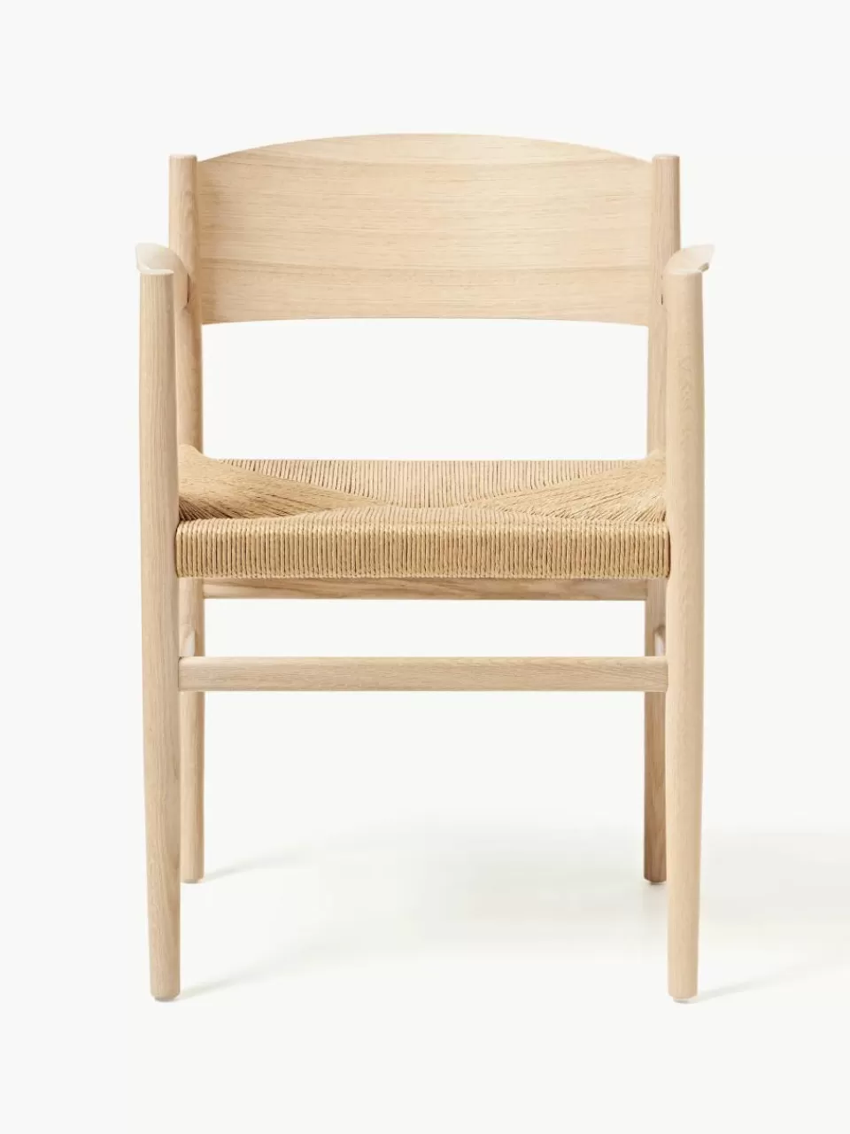 Mater Armstoel Nestor van eikenhout met gevlochten zitvlak, handgemaakt | Stoelen | Houten Stoelen