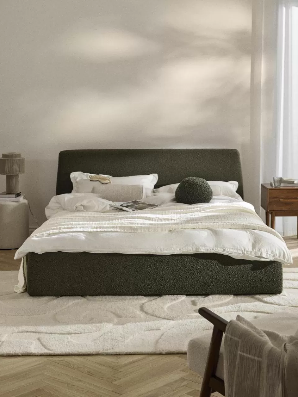 Westwing Collection Bouclé gestoffeerd bed Cloud met opbergruimte | Bedden | Gestoffeerde Bedden