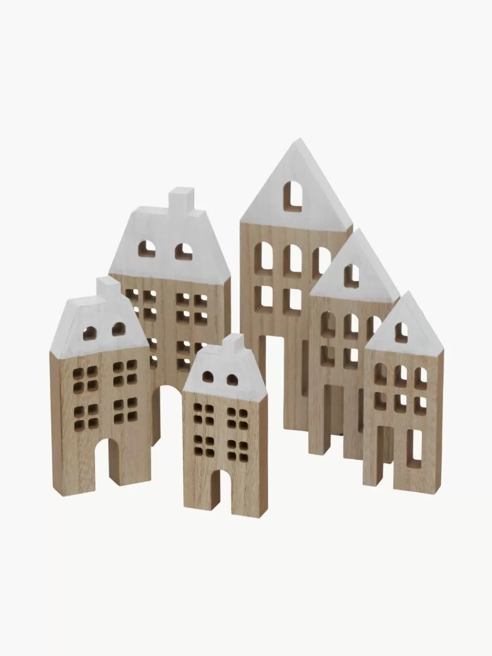 Westwing Decoratieve huisjes Towny van hout, 6 stuks | Kerstversiering