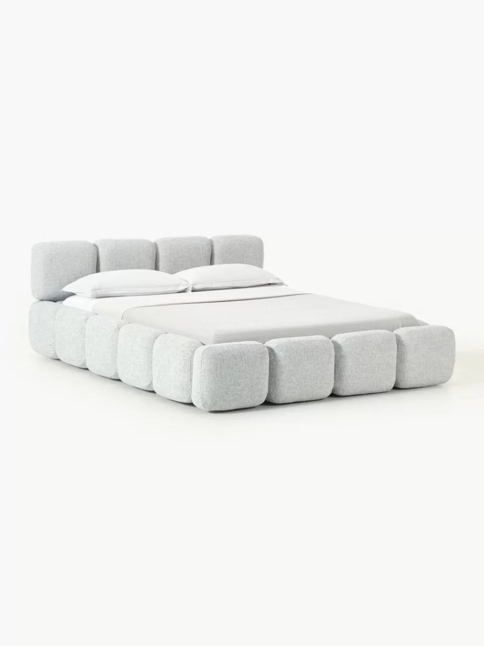 Westwing Collection Gestoffeerd bed Tayla van bouclé met opbergruimte | Bedden | Gestoffeerde Bedden