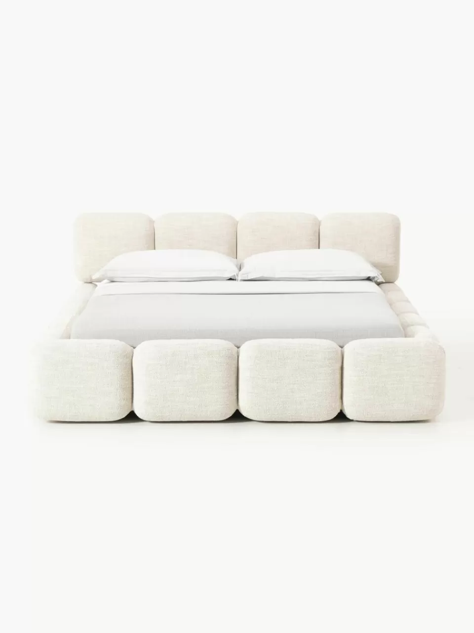 Westwing Collection Gestoffeerd bed Tayla van bouclé met opbergruimte | Bedden | Gestoffeerde Bedden