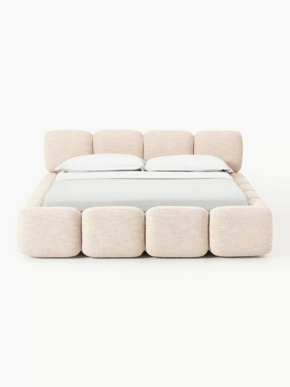 Westwing Collection Gestoffeerd bed Tayla van bouclé met opbergruimte | Bedden | Gestoffeerde Bedden