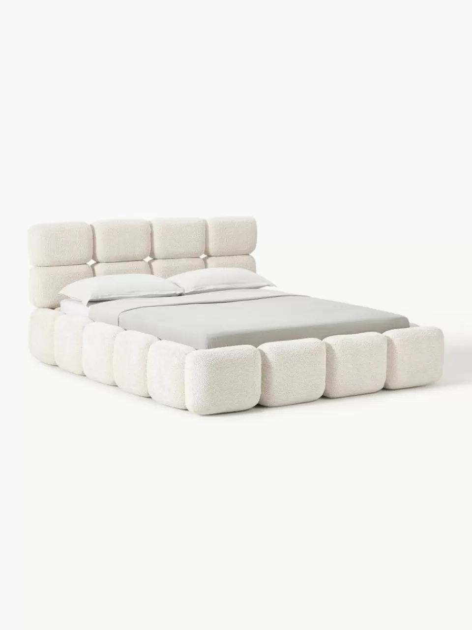 Westwing Collection Gestoffeerd bed Tayla van teddy bouclé | Bedden | Gestoffeerde Bedden