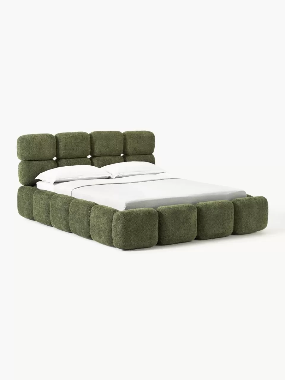 Westwing Collection Gestoffeerd bed Tayla van teddy bouclé | Bedden | Gestoffeerde Bedden