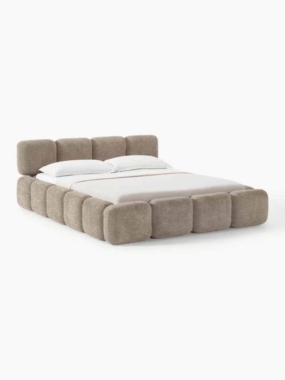 Westwing Collection Gestoffeerd bed Tayla van teddy bouclé met opbergruimte | Bedden | Gestoffeerde Bedden