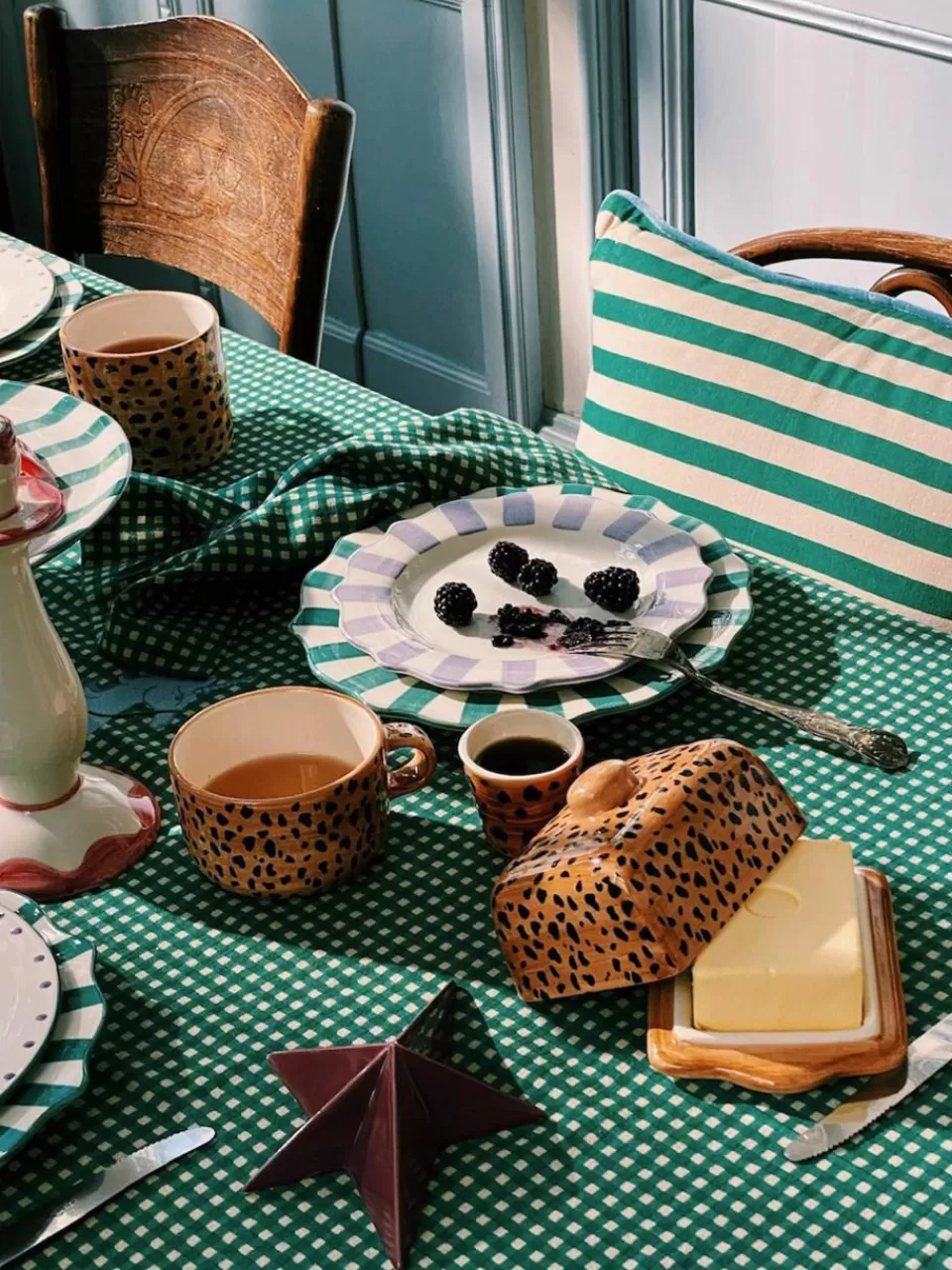 Anna + Nina Handbeschilderde botervloot Leopard | Servies | Botervloten