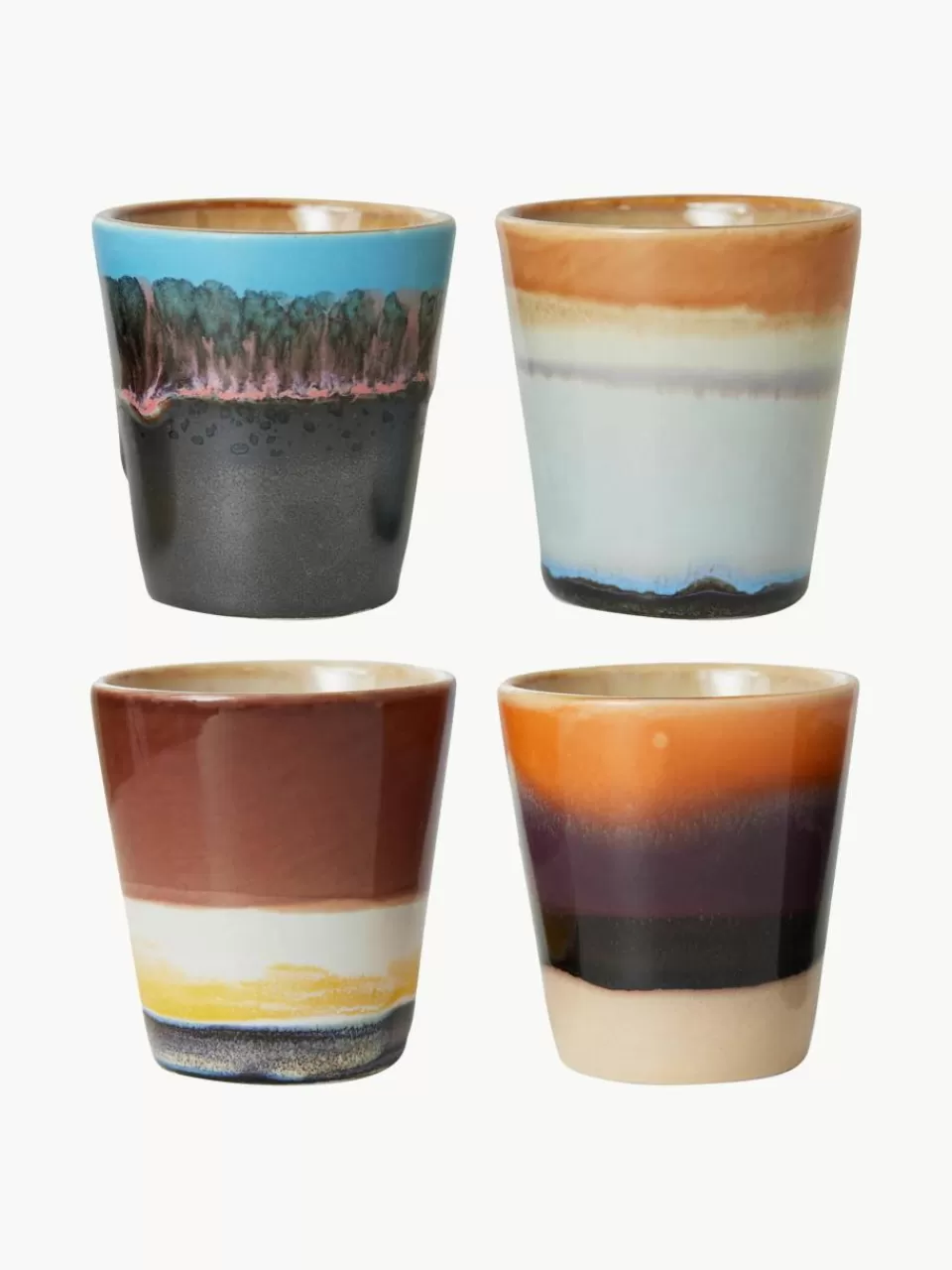 HKLIVING Handbeschilderde keramische espressokopjes 70's met reactief glazuur, set van 4 | Servies | Espressokopjes