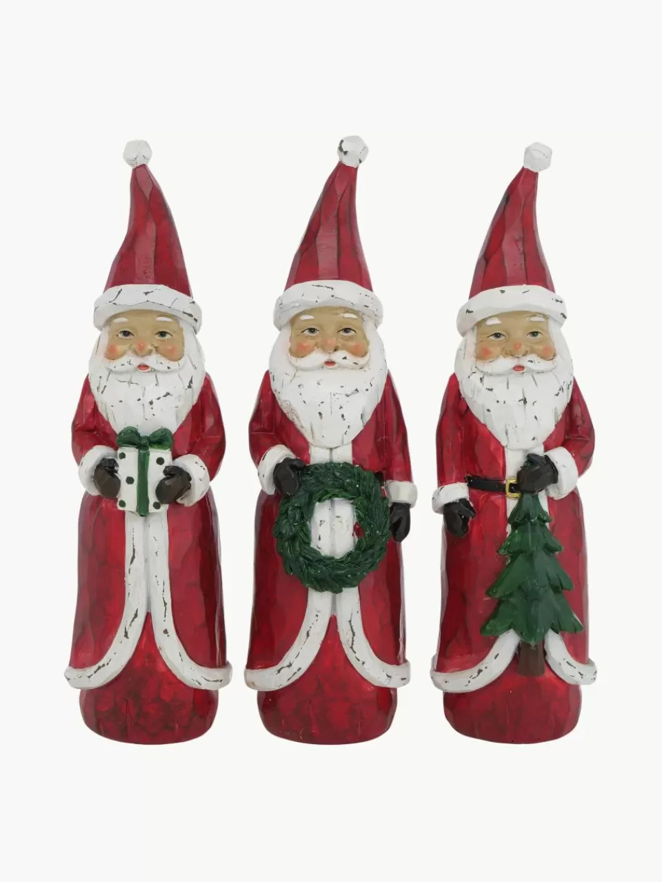 Westwing Handbeschilderde Kerstman figuren Pedros, set van 3 | Kerstversiering