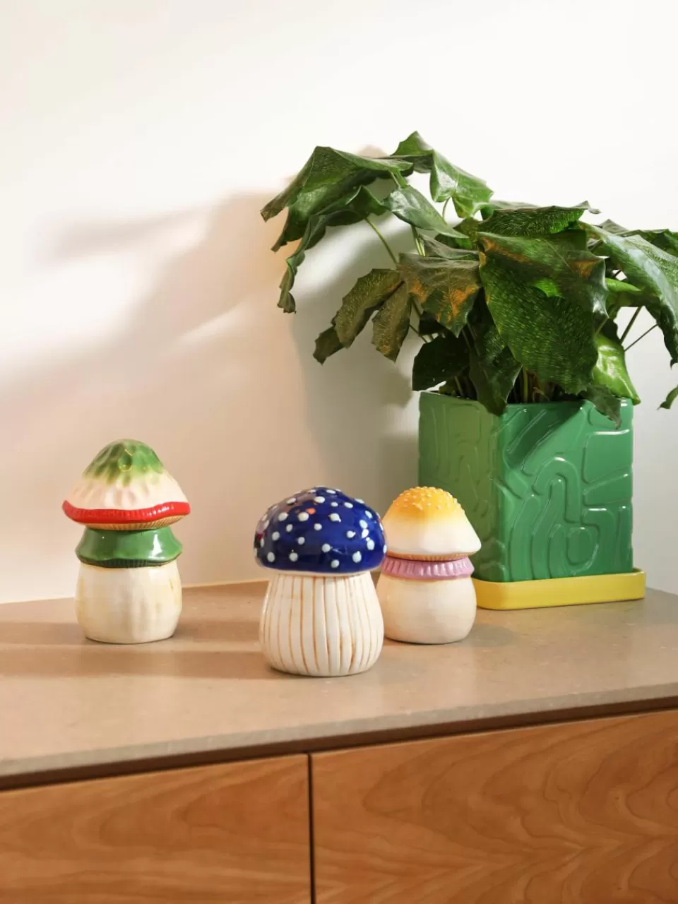 &k Amsterdam Handbeschilderde opbergpot Magic Mushroom van dolomiet | Decoratie