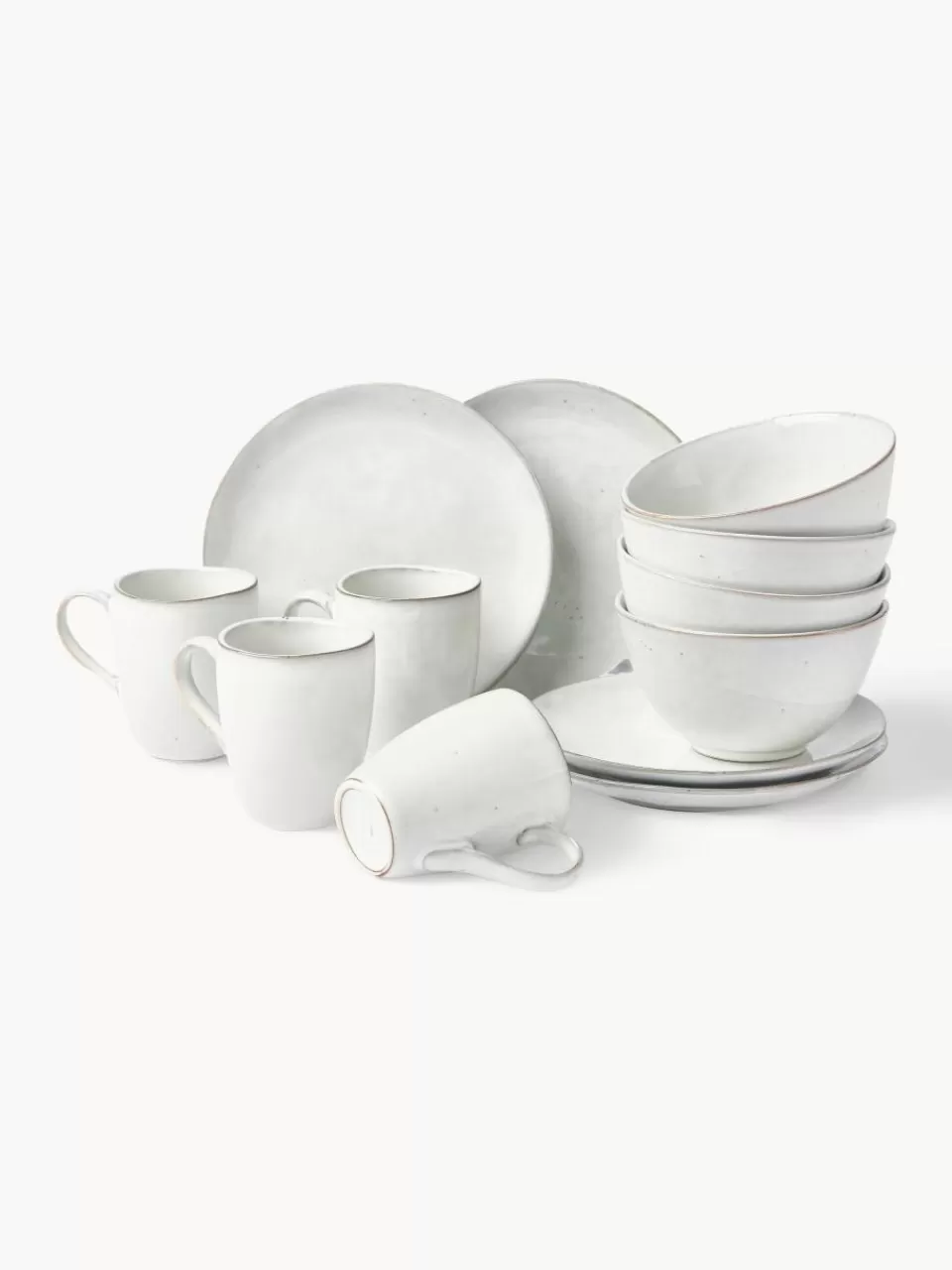 Broste Copenhagen Handgemaakte ontbijtset Nordic Sand, 4 personen (12-delig) | Servies | Serviessets