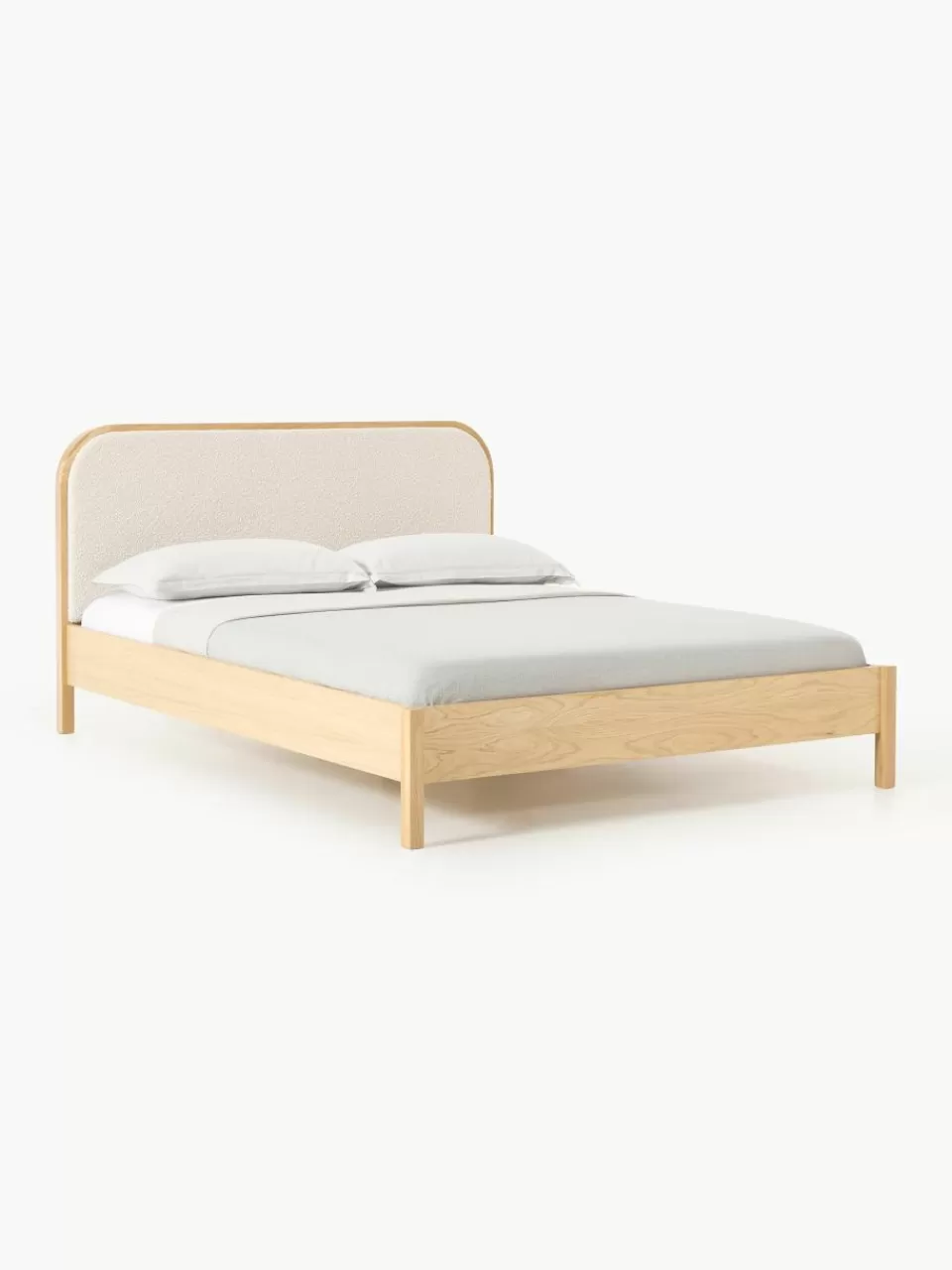 Westwing Collection Houten bed Jones met hoofdeinde van bouclé | Bedden | Bedframes