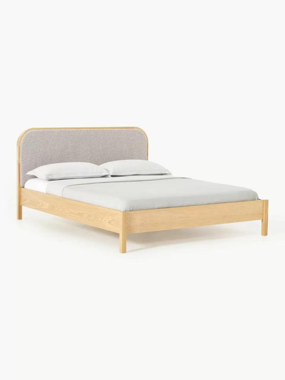 Westwing Collection Houten bed Jones met hoofdeinde van bouclé | Bedden | Bedframes