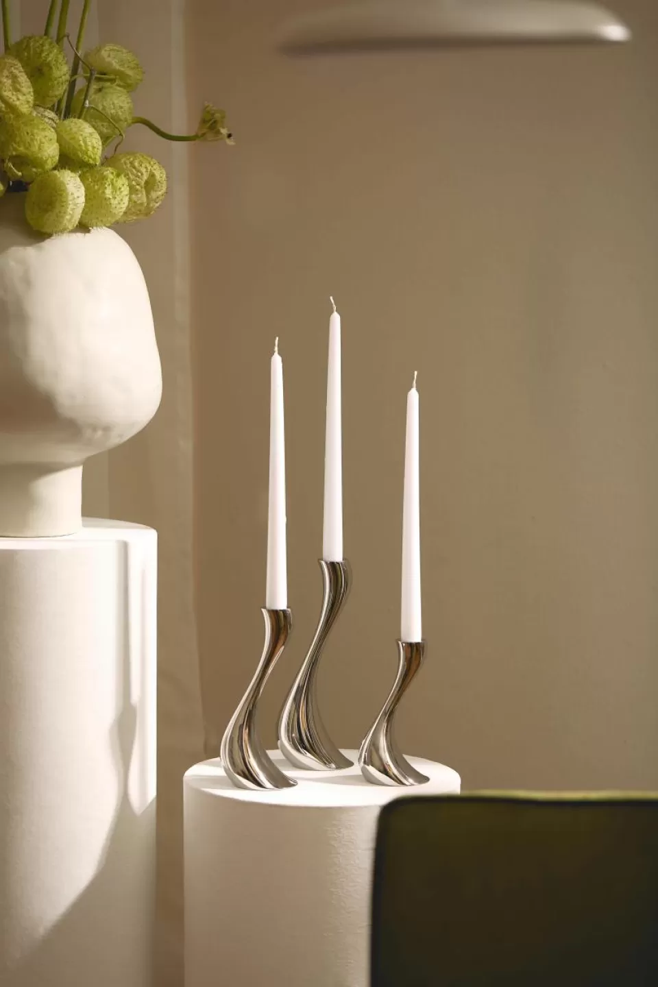 GEORG JENSEN Kandelaars Cobra van edelstaal, set van 3 | Kaarsen & Kaarsenhouders | Kandelaars