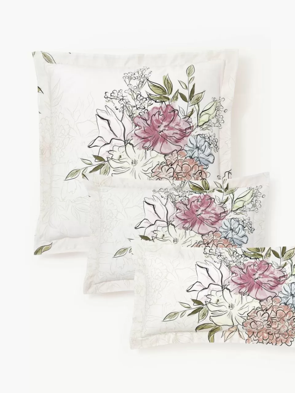 Westwing Collection Katoenensatijnen kussenhoes Margot met bloemenprint | Kussenslopen