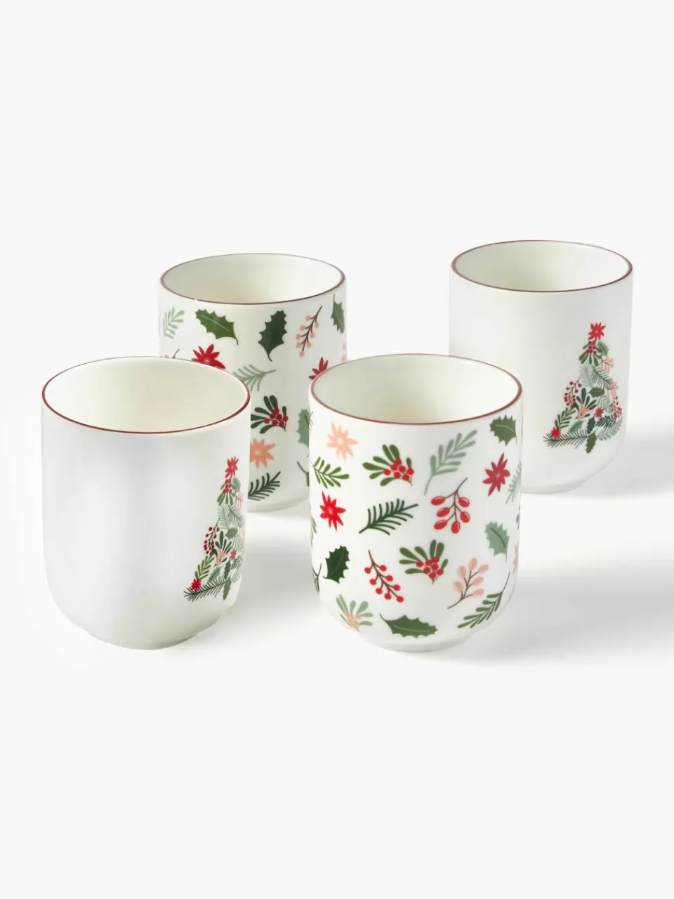 Westwing Collection Kerst koffiemokken Eve van porselein, set van 4 | Koffiekopjes | Servies