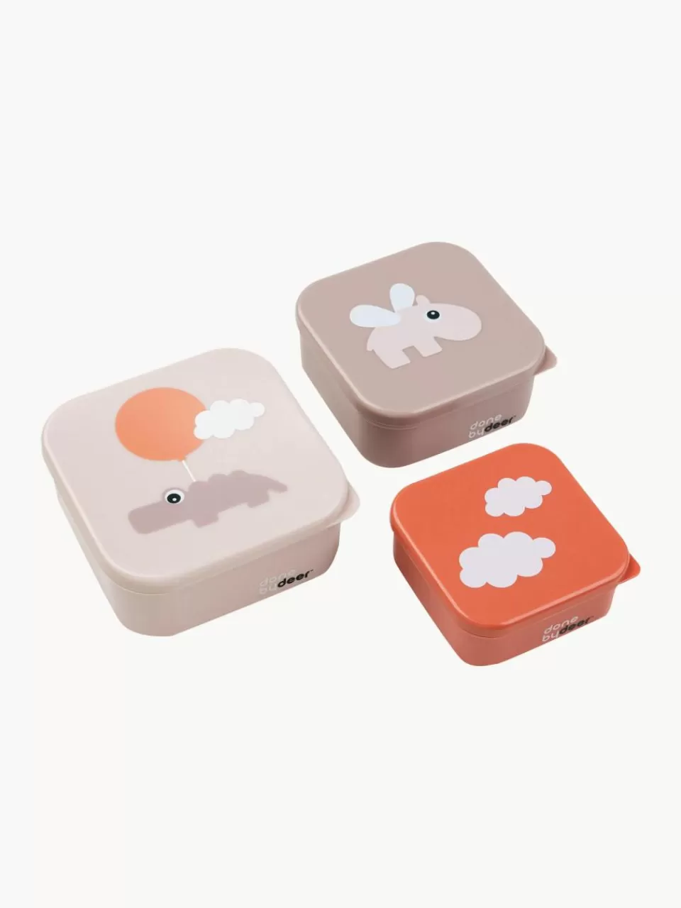 Done by Deer Kinderlunchbox Happy Clouds, set van 3 | Broodtrommels & Flessen | Kinderservies & -Bestek