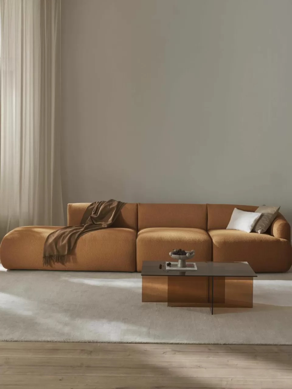 Westwing Collection Modulaire XL chaise longue Sofia van bouclé stof | Modulaire Kledingkasten | Banken