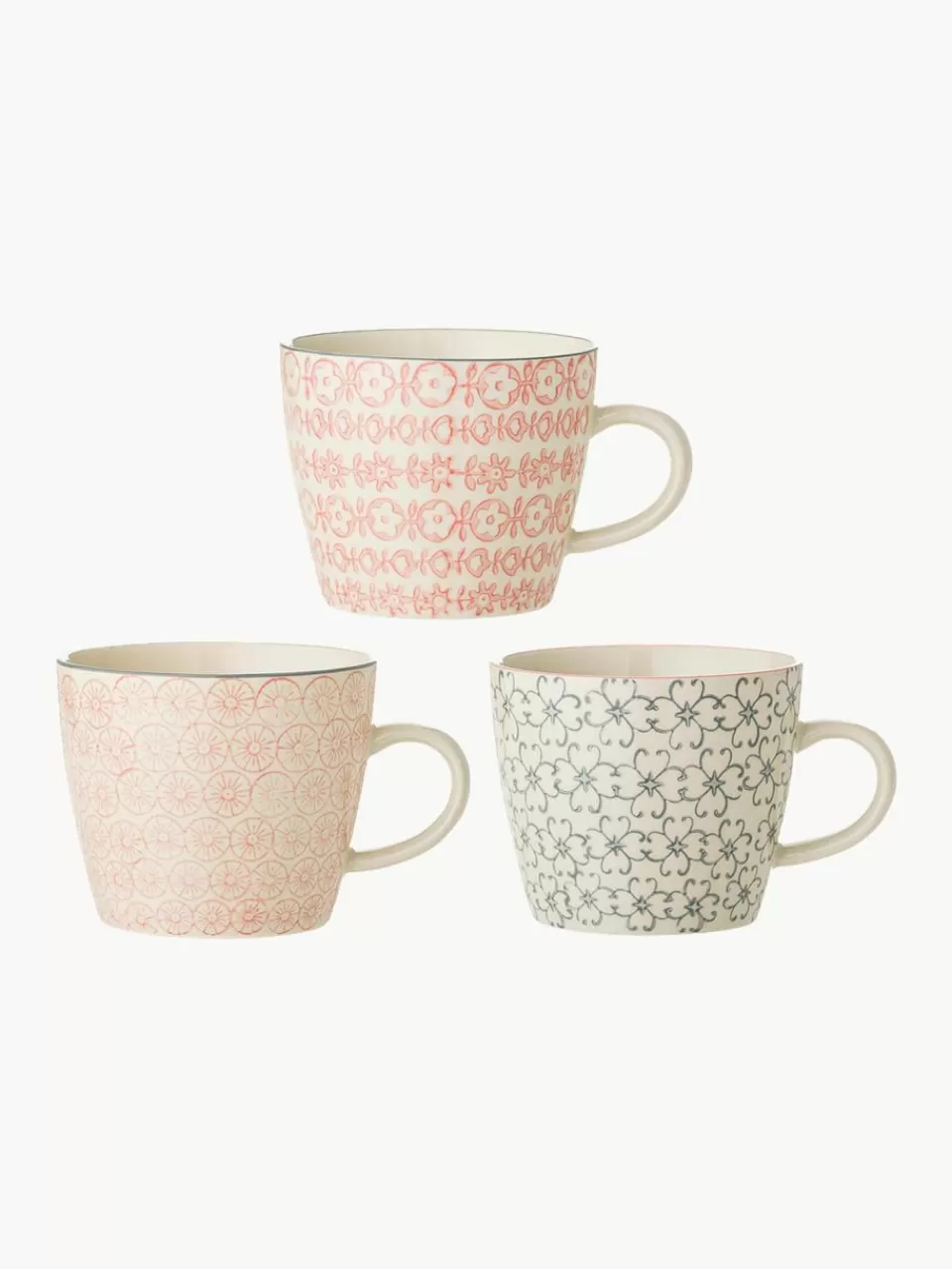 Bloomingville Mokken Cécile met klein patroon, set van 3 | Servies | Koffiekopjes