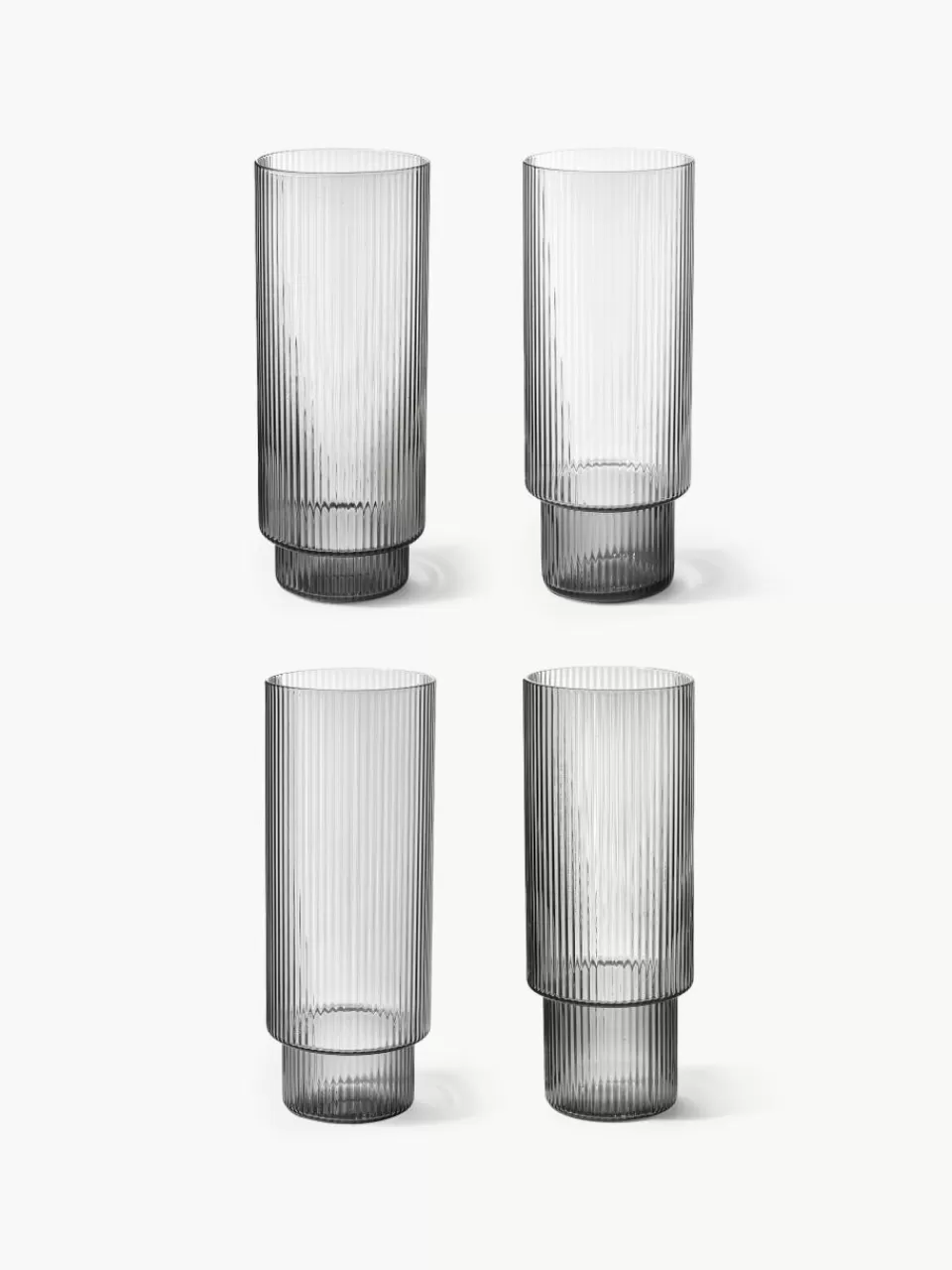 ferm LIVING Mondgeblazen longdrinkglazen Ripple met groefreliëf, 4-delig | Servies | Barglazen