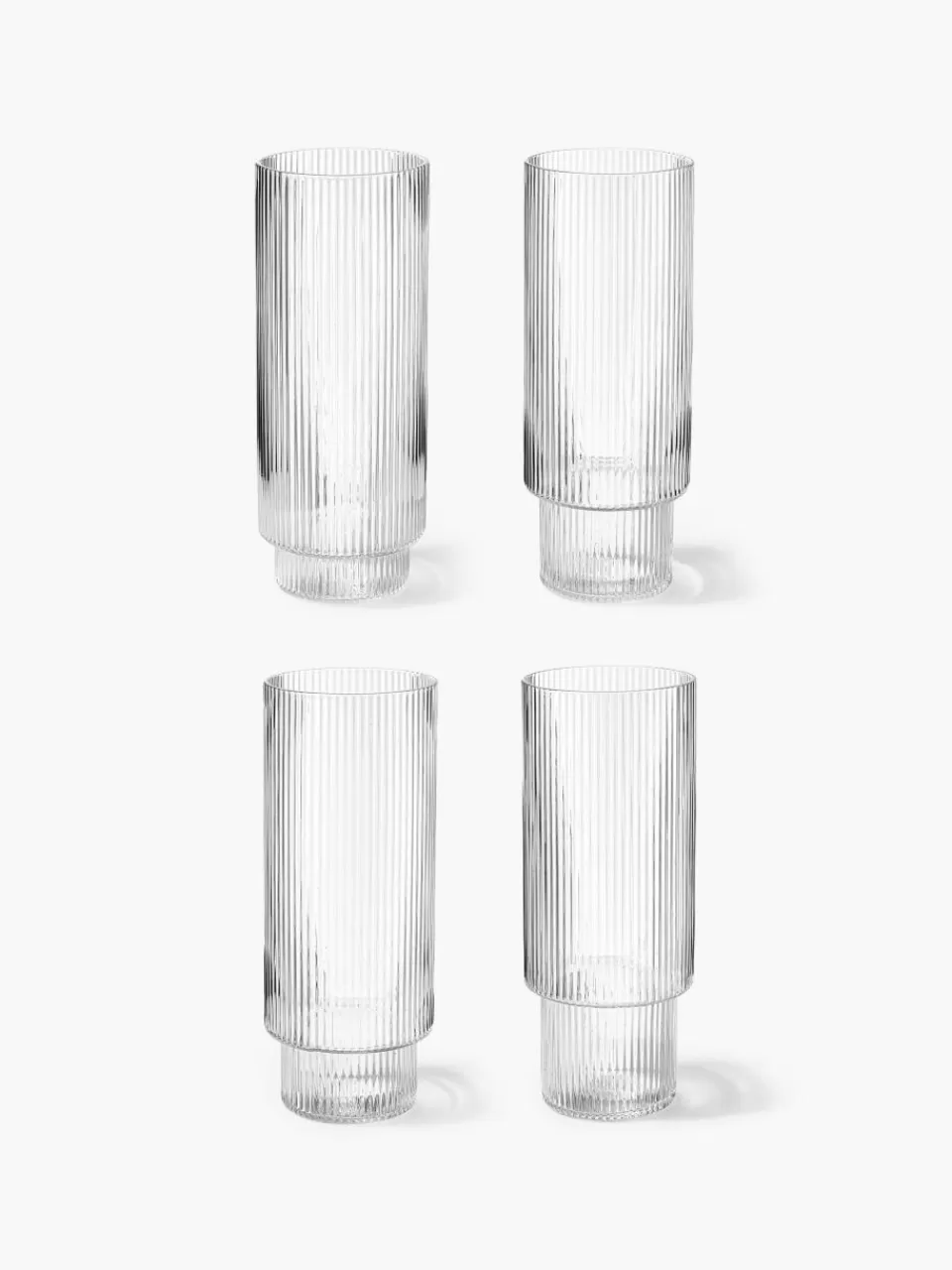 ferm LIVING Mondgeblazen longdrinkglazen Ripple met groefreliëf, 4-delig | Servies | Barglazen