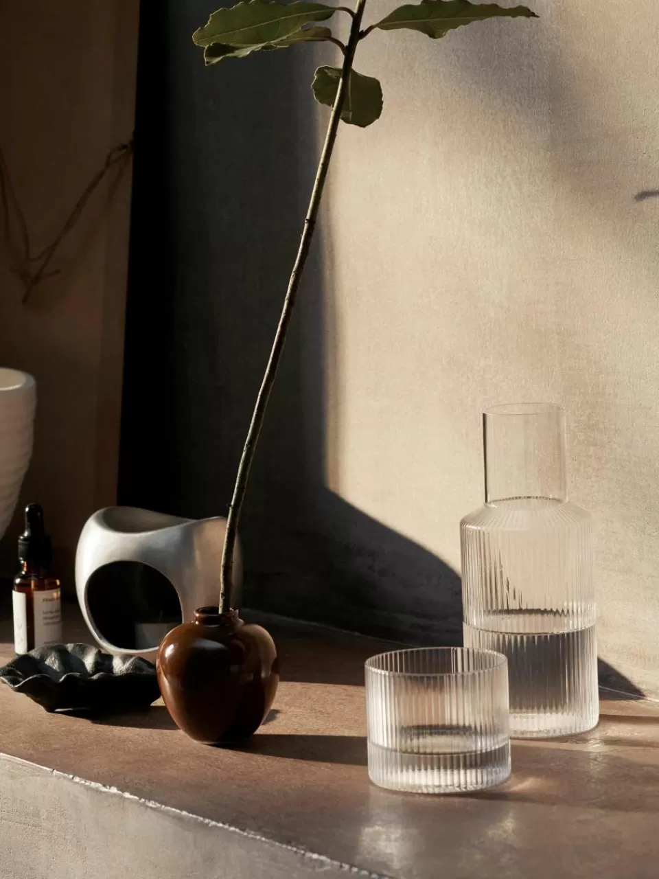 ferm LIVING Mondgeblazen waterglazen Ripple met groefreliëf, 4 stuks | Servies | Waterglazen