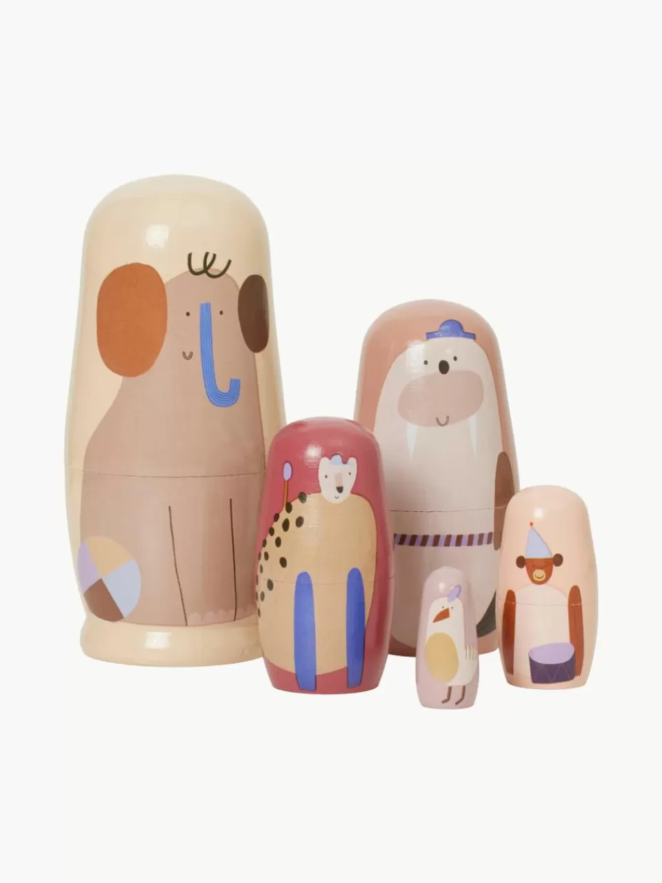 ferm LIVING Kids Nestpoppen Critter van Schima Superba hout, set van 5 | Speelgoed & Knuffels | Speelgoed & Knuffels