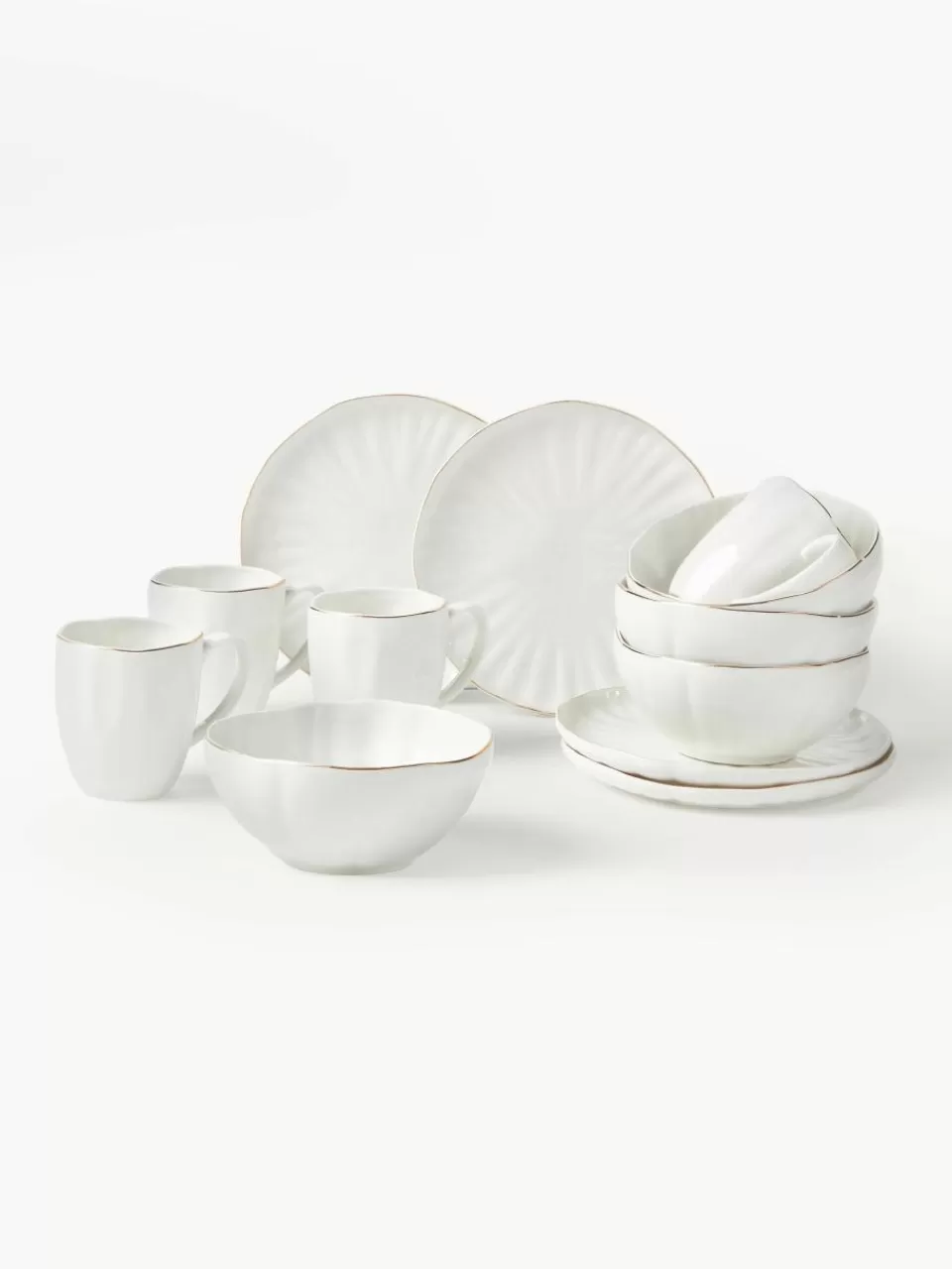 Westwing Collection Ontbijtset Sali met reliëf, 4 personen (12-delig) | Servies | Serviessets