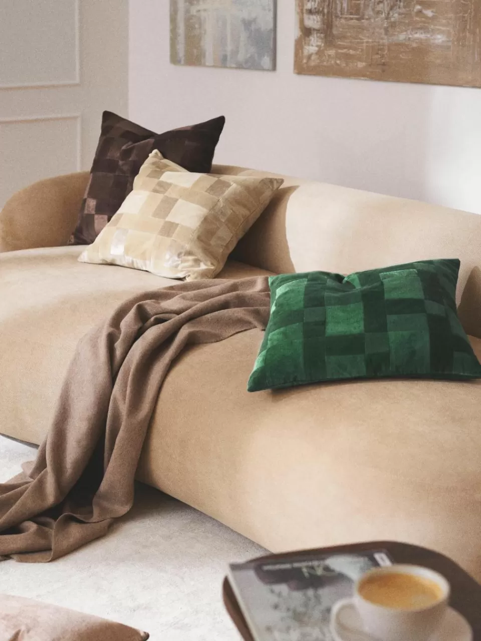 Westwing Collection Patchwork fluwelen kussenhoes Bastien | Sierkussens | Sierkussens