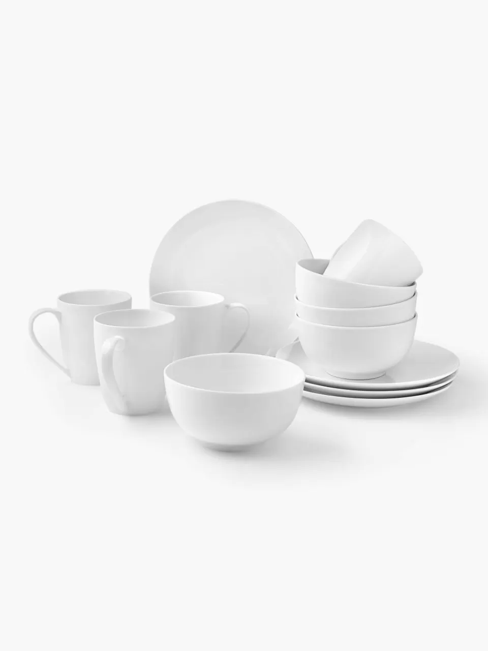 Westwing Collection Porseleinen ontbijtset Delight Classic, 4 personen (12-delig) | Servies | Serviessets