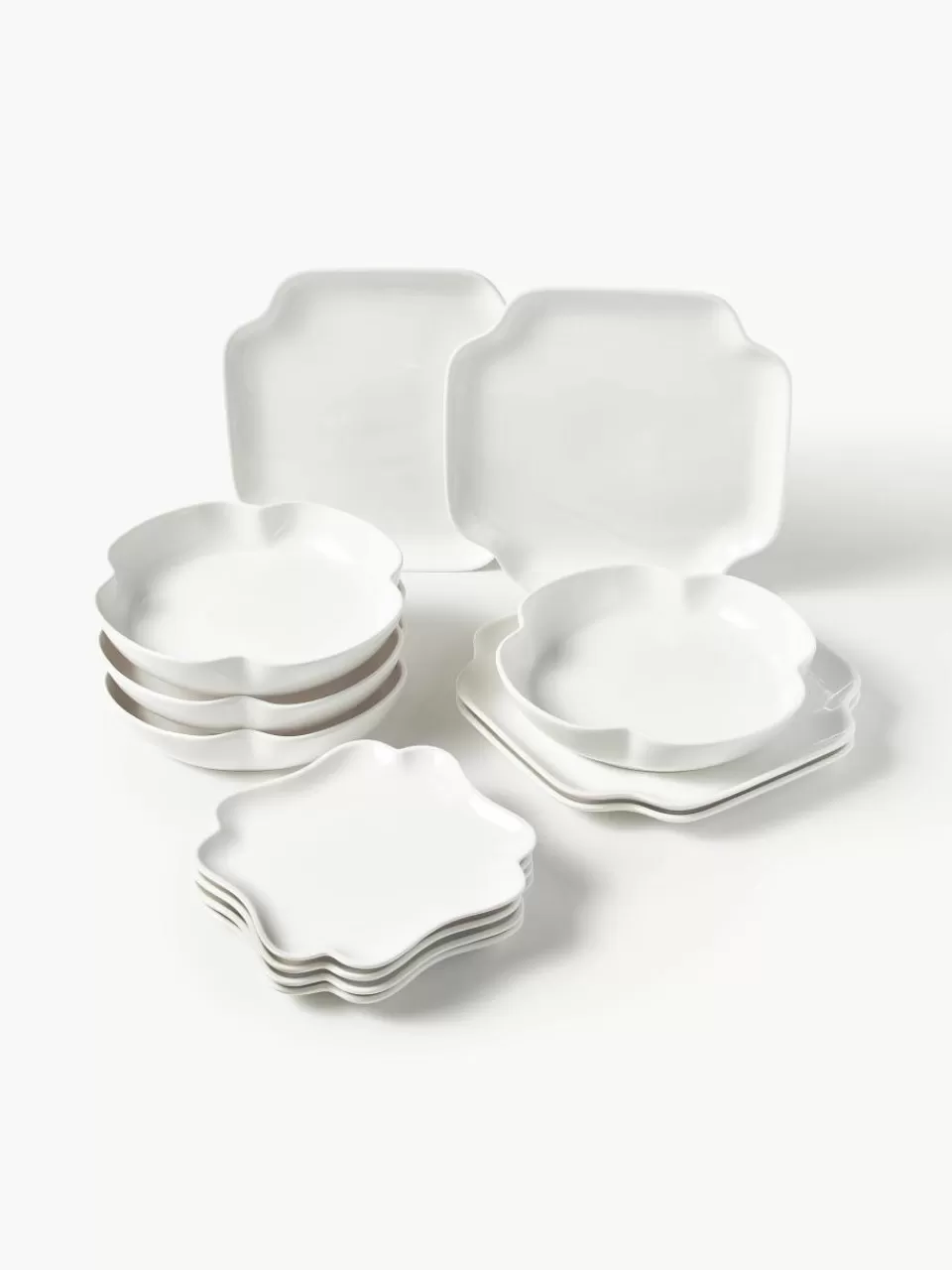 Westwing Collection Porseleinen serviesset Nera, 4 personen (12-delig) | Servies | Serviessets