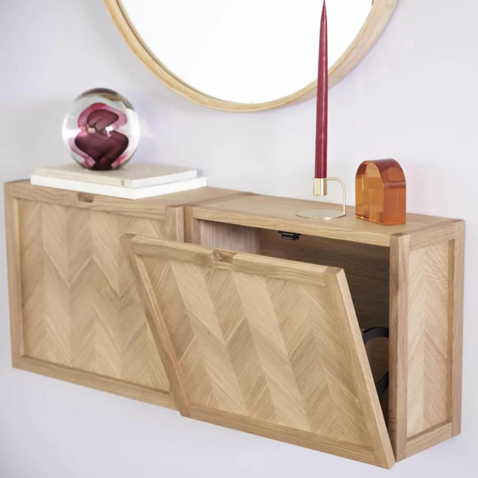 Hübsch Schoenenkast Herringbone van eikenhout voor aan de wand | Schoenenkasten & Schoenenrekken | Schoenenkasten & Schoenenrekken